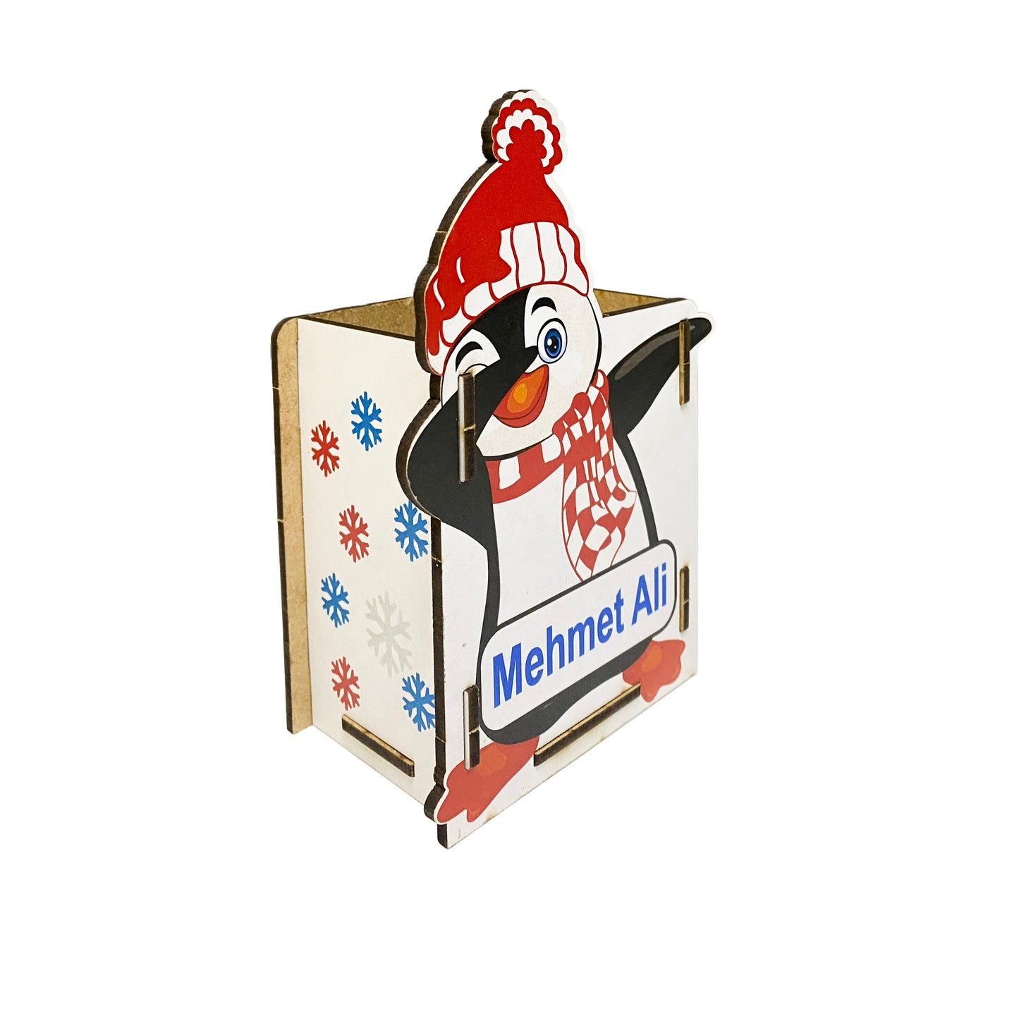 Penguen Temalı Kişiye Özel Ahşap Kalemlik