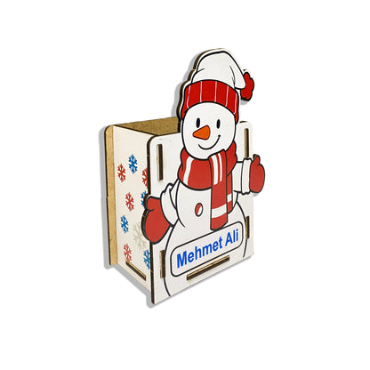 Kardan Adam Temalı Kişiye Özel Ahşap Kalemlik