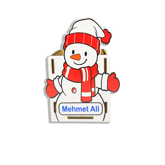 Kardan Adam Temalı Kişiye Özel Ahşap Kalemlik