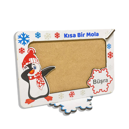 Penguen Temalı Kişiye Özel Ahşap Çerçeve