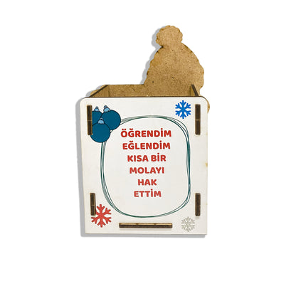 Penguen  Temalı Kişiye Özel Ahşap Kalemlik