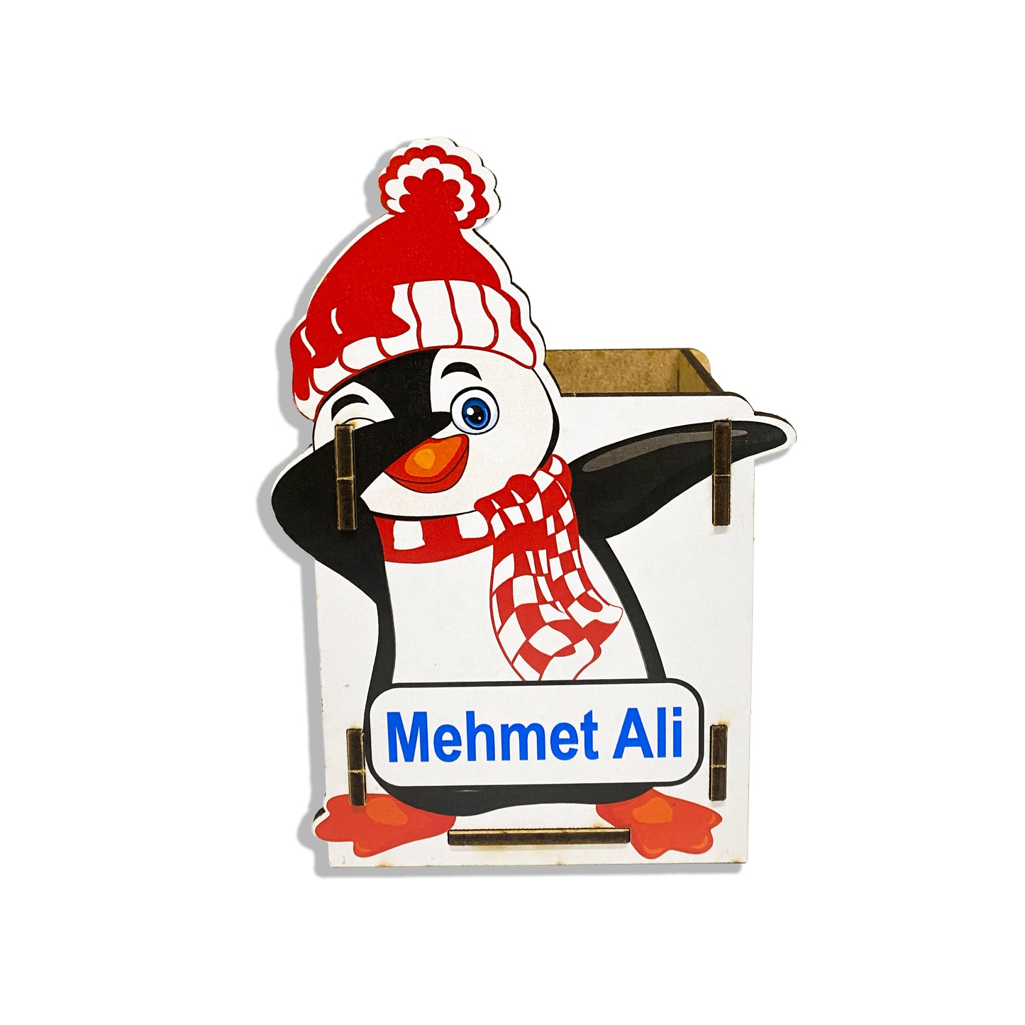 Penguen  Temalı Kişiye Özel Ahşap Kalemlik