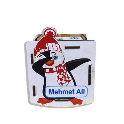 Penguen Temalı Kişiye Özel Ahşap Kumbara