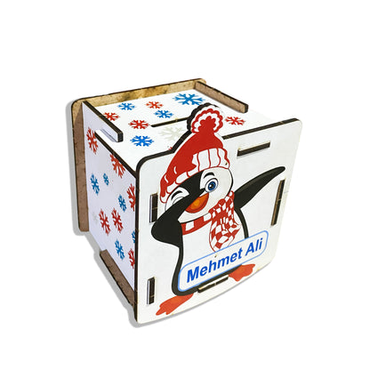 Penguen Temalı Kişiye Özel Ahşap Kumbara