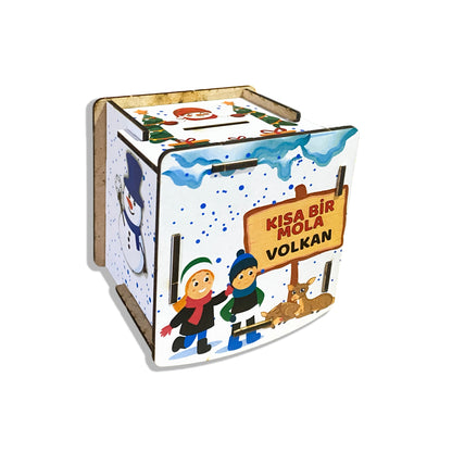 Yılbaşı Temalı Kişiye Özel Ahşap Kumbara